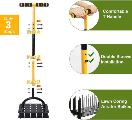 Miniatura 3 de Herramienta aireadora de césped, césped con 15 picos de hierro, limpieza automática de hojas y suciedad con diseño de resorte, aireador manual