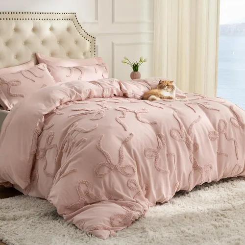 Miniatura 17 de Bedsure - Juego de edredón individual/King, juego de cama bohemio azul polvo capitoné, 3D, tipo jacquard, 2 piezas: 1 edredón estilo rústico chic