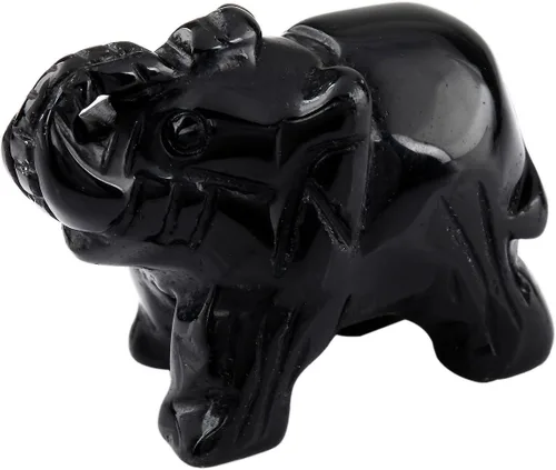 rockcloud piedra de bolsillo de elefante de la guarda en cristal curativo, artesanías de figuras talladas en gemas, 1.5 pulgadas, Piedra, Obsidiana,