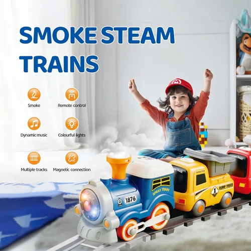 Miniatura 2 de Tren de juguete con control remoto para niños, conjunto de tren con luces y música con vapor de agua para niños y niñas de 3-8 años, conjunto