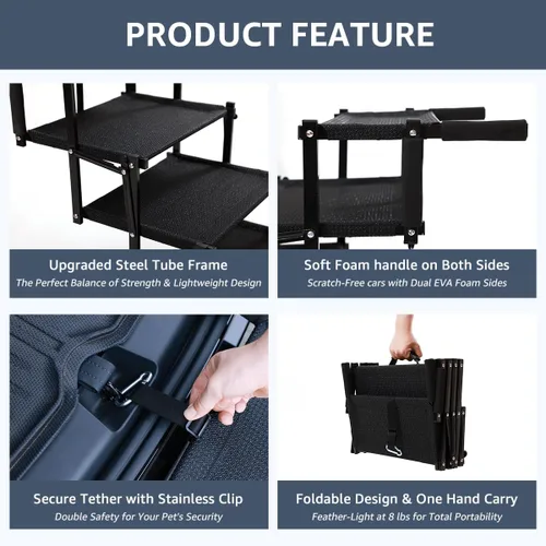 Miniatura 4 de Oiilores Escaleras plegables para perros grandes, rampa extra ancha para mascotas, para automóviles, SUV, superficie antideslizante, soporta hasta