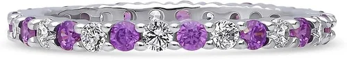 Miniatura 19 de BERRICLE Sterling Silver Rings Stackable Eternity Band Ring for Women, Round Cubic Zirconia CZ - Amethyst-Purple, Emerald-Green, Garnet-Red