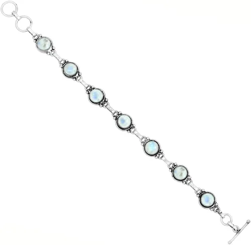 Miniatura 51 de Round Shape Natural & Synthetic Gemstones Silver Plated Bracelets for Women - Vintage Bohemian Style Handmade Birthstone Adjustable Link Bracelet