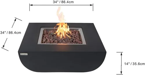 Miniatura 3 de Aurora - Mesa de fuego para exteriores, hoguera de hormigón fundido de 34 x 34 pulgadas, incluye rocas de lava de 45,000 BTU chimenea al aire libre