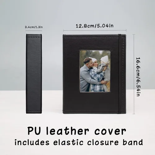 Miniatura 4 de Álbum de fotos pequeño de 4 x 6 pulgadas, paquete de 2 libros de fotos de cuero, cada mini álbum de 26 páginas tiene capacidad para 52 fotos, Negro
