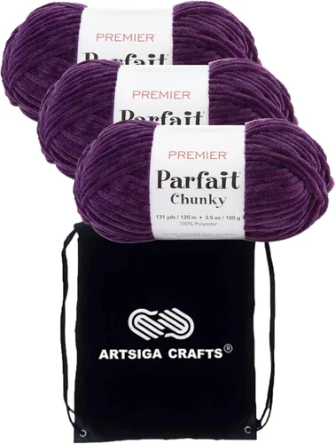 Miniatura 40 de Premier Yarns Parfait Chunky Mushroom 1150-41 (6 madejas - mismo lote de tinte) Peso S Bulky #6 Hilo de poliéster para ganchillo y punto con bolsa