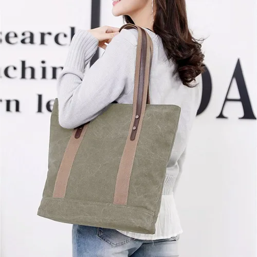 Miniatura 25 de Sunshinejing Bolsos de hombro de lona para mujer, estilo retro, casual, bolsa de trabajo, bolsos de mano