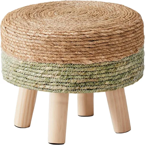 Miniatura 12 de Cpintltr Reposapiés otomano natural de algas marinas, tejido a mano, taburete redondo para sofá, escritorio, reposapiés acolchado con patas de pino