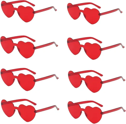 8 pares de gafas de sol de San Valentín sin montura con forma de corazón y color caramelo, sin marco, de una pieza, para mujeres, recuerdo de