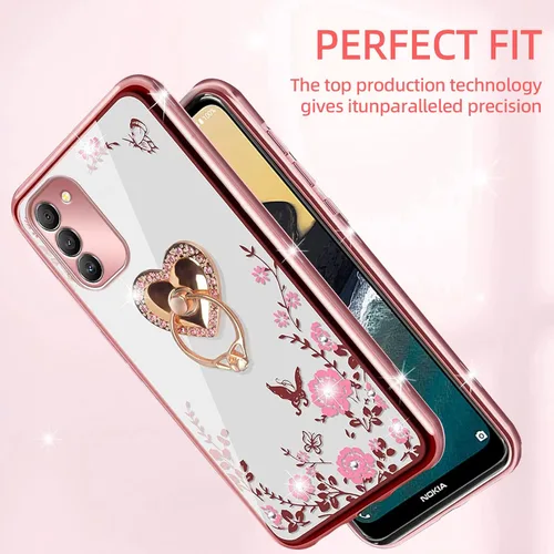 Miniatura 7 de Funda protectora para Nokia G400 0.18 oz, Nokia G400 Phone Cas para mujer, con purpurina, suave, mariposa, corazón, floral, transparente, con Oro