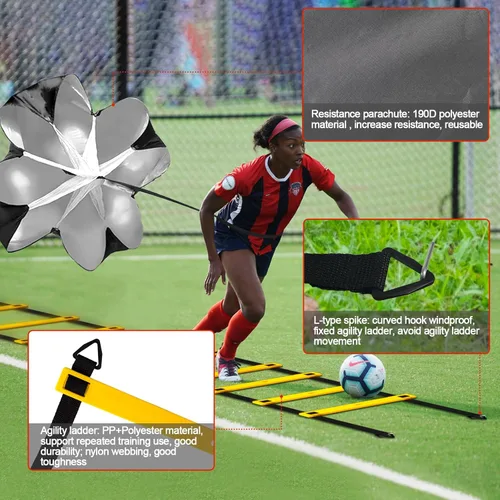 Miniatura 4 de Juego de 24 piezas de equipo de entrenamiento de agilidad de fútbol, bastones de agilidad, escalera, más para un montaje rápido y fácil Amarillo