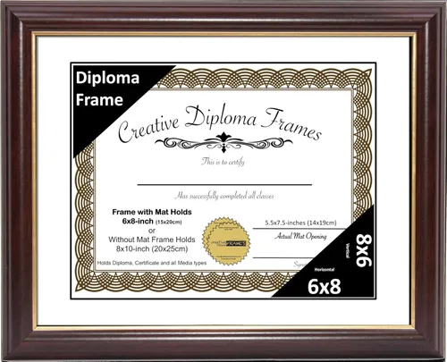 Miniatura 77 de Creative Picture Frames Marco para Diploma de Caoba con Borde Dorado de 12x16 pulgadas con Vidrio y Paspartú Negro y Colgadores de Pared Instalados