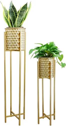 Miniatura 11 de TRIROCKS Juego de 2 macetas grandes de metal con soporte para plantas de interior de 28 y 18 pulgadas de alto para sala de estar, esquina, cocina