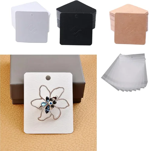 Miniatura 4 de Broche de papel kraft de 100 piezas, tarjetas con broche cuadrado, soporte para exhibir tarjetas, aretes marrones, etiqueta para vender joyas