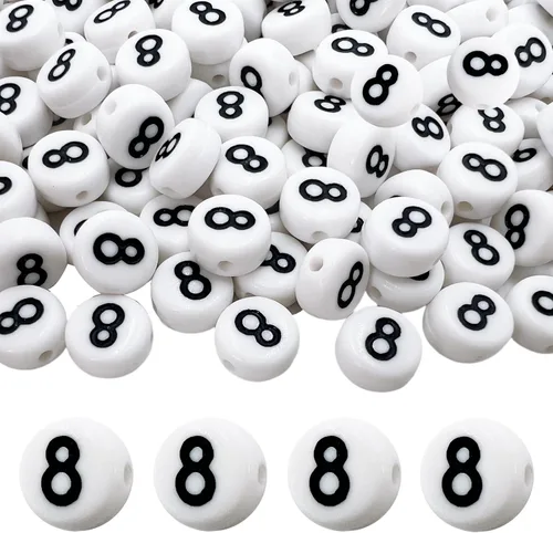 Miniatura 18 de MIIIM 1200 piezas cuentas de números para pulseras, cuentas de números redondas de 4x7mm 0-9 para dígitos de teléfono, llaveros, collares