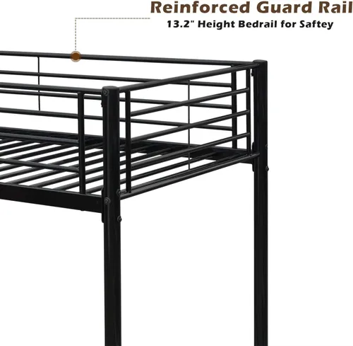 Miniatura 6 de Bonnlo Marco de cama doble de metal para niños, adultos, adolescentes, diseño que ahorra espacio, color negro