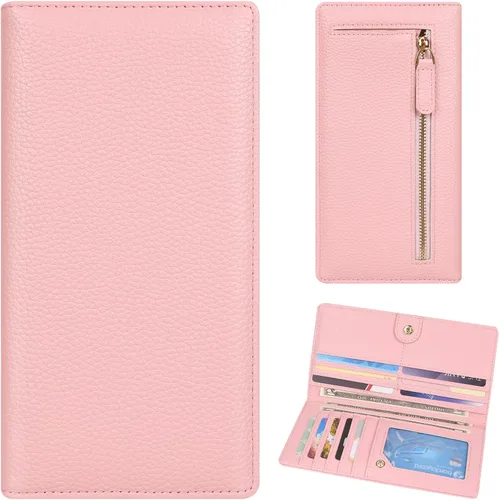 Miniatura 16 de Billetera para mujer, billetera RFID extradelgada, bolso plegable de cuero, con 11 ranuras para tarjetas y ventana de identificación, lindo monedero
