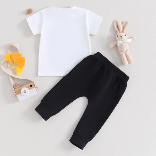 Miniatura 4 de Ledy Champswiin Trajes de Pascua para bebé, camiseta de manga corta con letras, tops y pantalones deportivos para niños pequeños, ropa de primavera