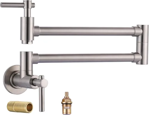 Miniatura 8 de Grifo de llenado de ollas para montaje en pared, grifo de cocina plegable con brazo oscilante de doble junta, grifo de latón elástico de un solo