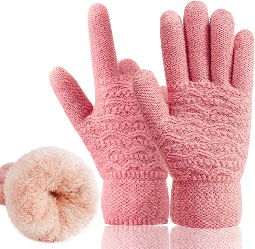 Miniatura 31 de Guantes de invierno cálidos para pantalla táctil para mujer, guantes térmicos de punto de lana con forro polar para clima frío