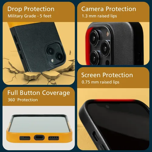 Miniatura 8 de alto Anello - Funda de piel cruzada diseñada para iPhone 14, funda protectora contra caídas de piel italiana con correa de cordón desmontable