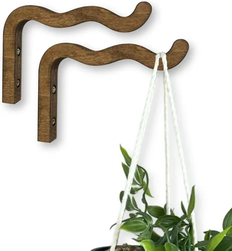 Miniatura 12 de EvenWood Juego de 2 ganchos para plantas de pared de 6 pulgadas, gancho de madera montado en forma de L, soporte para interiores y exteriores