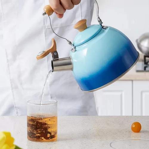 Miniatura 6 de ROCKURWOK - Tetera para estufa, tetera con mango ergonómico de tacto fresco, tetera de acero inoxidable de grado alimenticio, hervidor de té