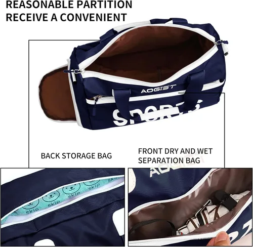 Miniatura 6 de Bolsa de viaje con bolsillo de separación en seco y húmedo, impermeable, plegable y expandible para natación, deportes, gimnasio, bolsa, S-azul