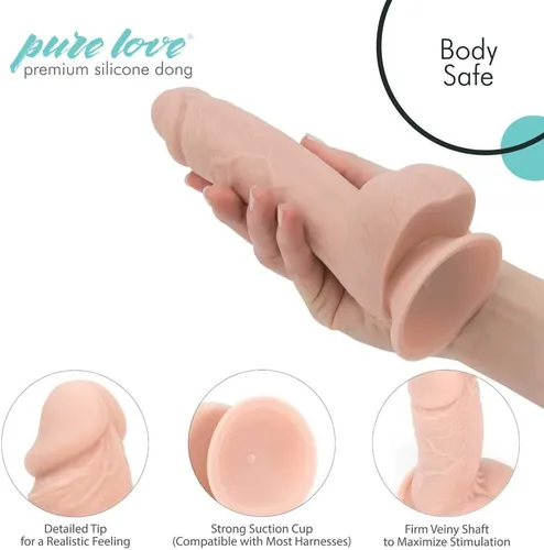 Miniatura 2 de Pure Love Consolador texturizado del silicón de 7.5 pulgadas con la ventosa, color beige, juguete sexual adulto