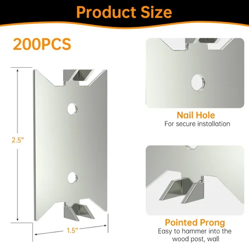 Miniatura 3 de Paquete de 200 placas de clavo para tachuelas de madera, placa protectora de alambre de cable, protector de placa de protección antiuñas, placas