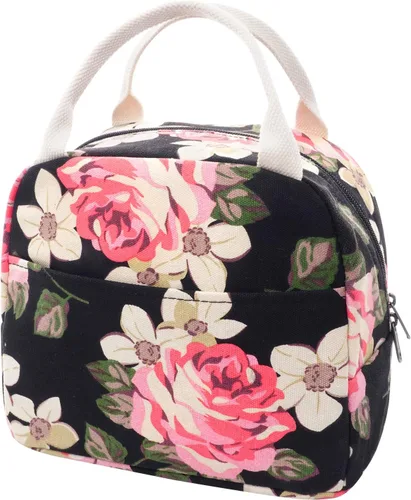 Miniatura 12 de EurCross Bolsa de almuerzo negra compacta mejorada para niñas y mujeres, de lona, reutilizable, aislada, con lunares, bolsa de almuerzo