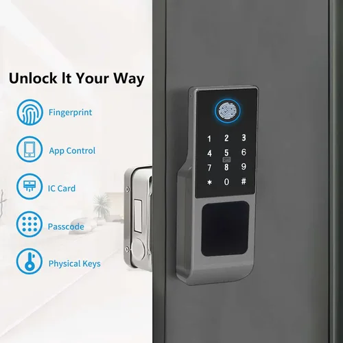 Miniatura 2 de EIYSIE Cerradura de puerta inteligente WiFi, cerradura de huellas dactilares de doble cara, cerradura de puerta de entrada sin llave con teclado
