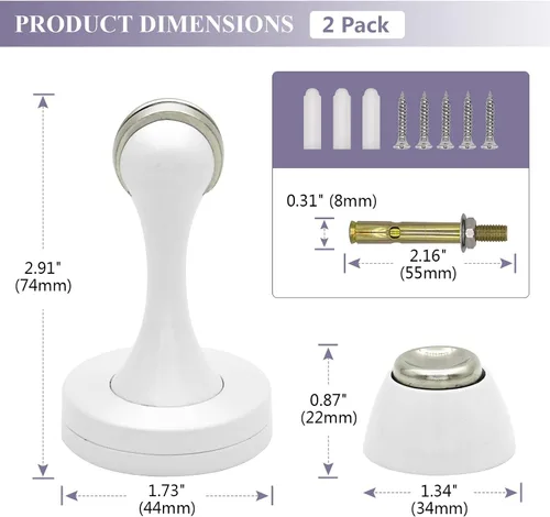 Miniatura 2 de Tope magnético de puerta, topes magnéticos blancos para puerta, soporte de pared para mantener la puerta abierta, de acero inoxidable, resistente
