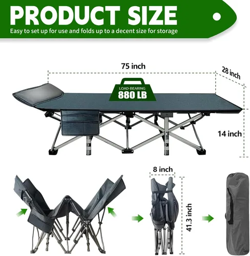 Miniatura 4 de NAIZEA - Catre plegable de campamento, cama plegable para campamento al aire libre, catre portátil militar, catres de doble capa oxford, catres