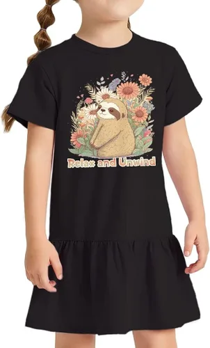 Vestido de perezoso acanalado para niños pequeños, vestido de flores para niñas, vestido gráfico para niños pequeños