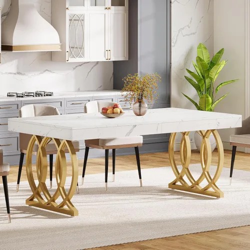 Miniatura 3 de Tribesigns Mesa de comedor de 63 pulgadas para 4-6, mesa de cocina moderna con mesa de mármol sintético y patas geométricas, muebles de comedor