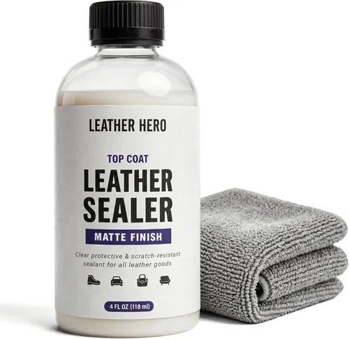 Leather Hero Top Coat - Sellador de cuero y acabado protector para tinte, pintura, asientos de automóvil, zapatos y más - Restaurador de color