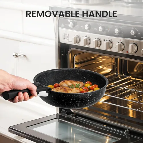 Miniatura 3 de Simple Deluxe Juego de 12 utensilios de cocina antiadherentes, con textura de granito negro y asas desmontables, resistentes a altas temperaturas