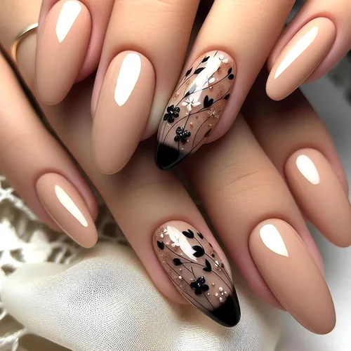 Miniatura 20 de Uñas postizas medianas a presión de almendra, con lazo 3D, perlas y diamantes de imitación, diseños de flores, uñas adhesivas, uñas acrílicas