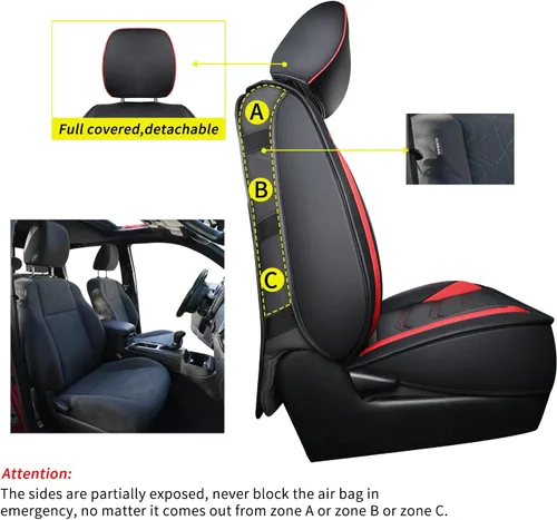 Miniatura 3 de LUCKYMAN CLUB Fundas de asiento solo delanteras para Tacoma 2005-2023 con piel sintética impermeable (solo delantero, rojo)