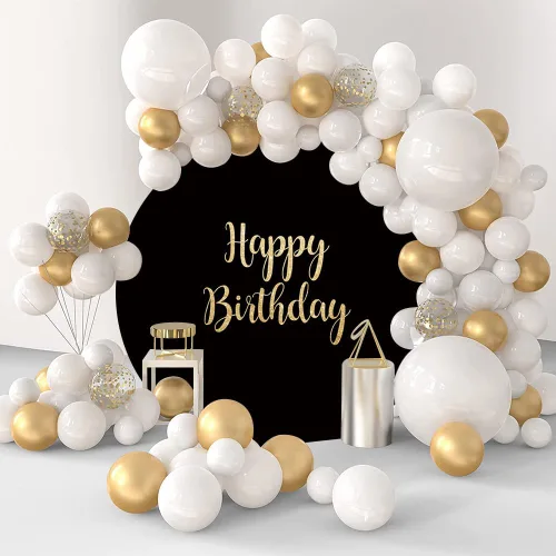 Miniatura 2 de Telón de fondo redondo de feliz cumpleaños negro de 5 x 5 pies, color negro sólido, palabras doradas, fondo de fotografía para adultos, hombres