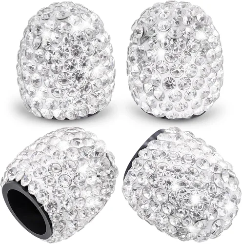 Miniatura 13 de 8 PCS Tapas de Válvula de Vástago de Neumático con Diamantes de Cristal Brillante, Tapas de Válvula de Neumático de Coche a Prueba de Polvo Blanco