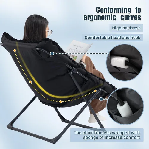 Miniatura 5 de HollyHOME Silla Platillo Extra Grande con Otomana Plegable, Cómoda Silla Plegable de Gran Tamaño y Conjunto de Taburete Reposapiés Plegable, Silla