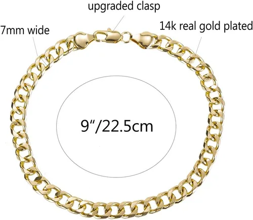 Miniatura 2 de Tobillera de eslabones cubanos de oro para mujeres y hombres, 0.276 in de ancho de oro de 14 quilates, chapado en oro de 18 quilates, chapado en oro