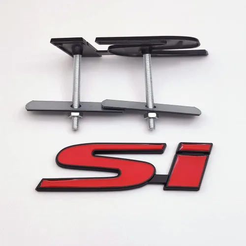 Miniatura 5 de 1 emblema de metal negro y rojo para parrilla delantera del automóvil + 1 calcomanía 3D para tapa trasera de carreras, calcomanía deportiva