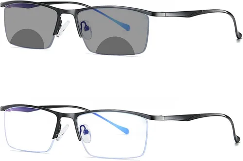 Gafas de lectura bifocales fotocrómicas de transición para hombre, lentes de hipermetropía de medio marco para mujer, lentes de sol para lector Negro