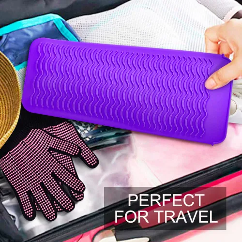 Miniatura 6 de IKOCO Guantes térmicos para peinar el cabello, 2 guantes resistentes al calor con bolsa de silicona para rizador, plancha plana, alisador, Rosa