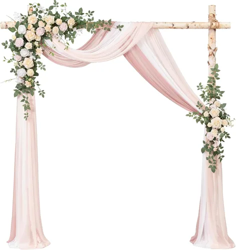 Miniatura 15 de Ling's moment Kit de flores de arco de boda con cortinas transparentes, arreglos florales artificiales de primavera de rosas verdes para telón