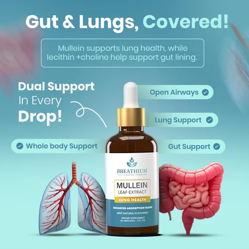 Miniatura 4 de Gotas de gordolobo 4 en 1 para la salud pulmonar y intestinal, extracto liposomal de hoja de gordolobo, lecitina de girasol y colina para alivio