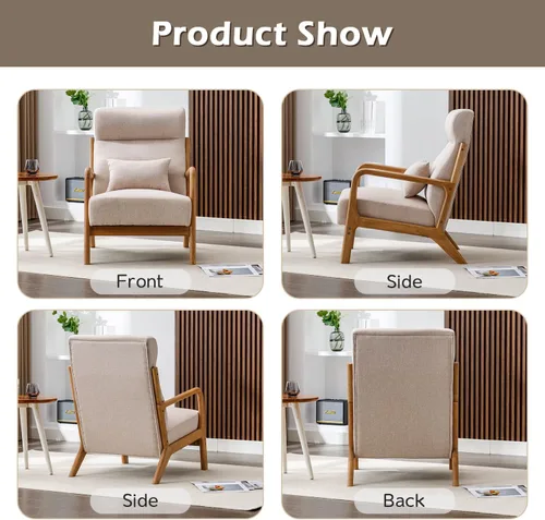 Miniatura 6 de INZOY Silla decorativa moderna de mediados de siglo con respaldo alto, sillas tapizadas para sala de estar con cojín de cintura, sillón de lectura